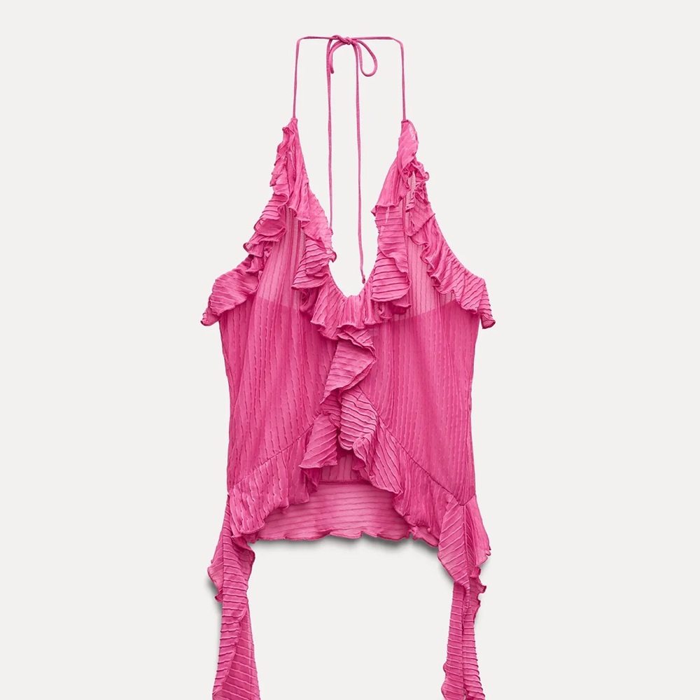 ZARA Ruffled Pleated Halter Top